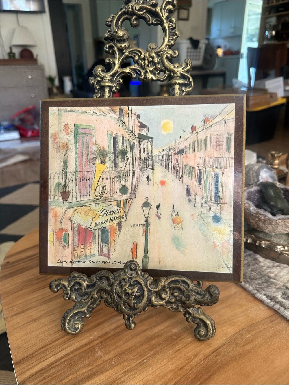 Vintage-MCM New Orleans Bourban Street Scene print plaque blemish small